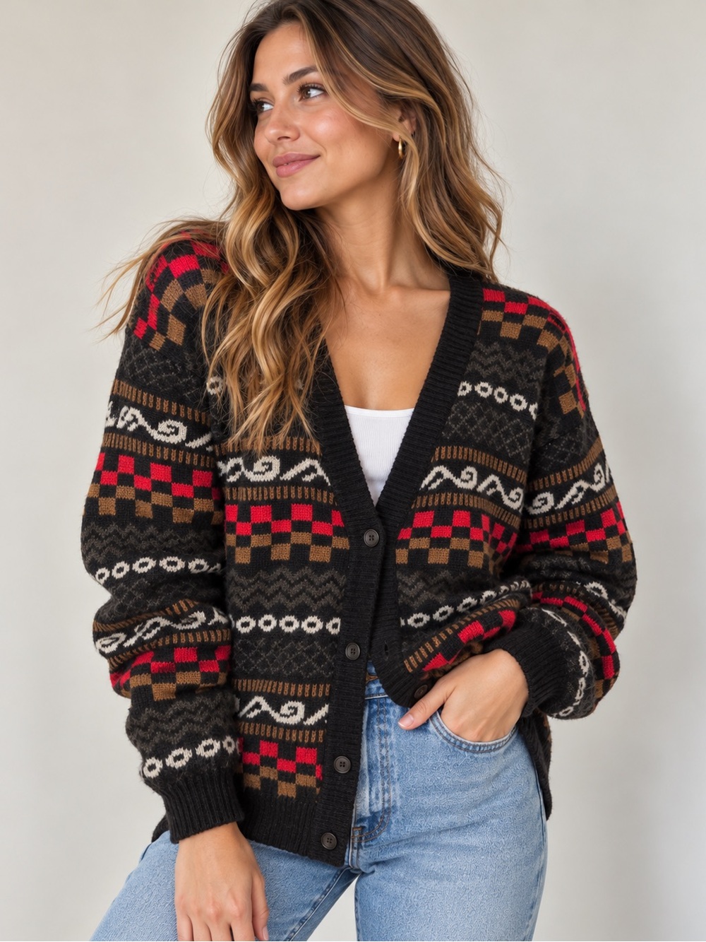 Vintage Pazzo Shetland Wool Cardigan S/M Fair Isle Grandpa Sweater